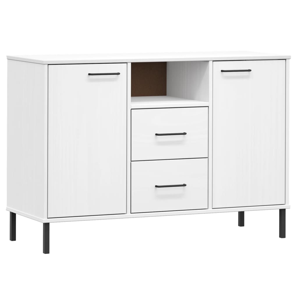 skænk med metalben OSLO 113x40x77 cm massivt træ hvid