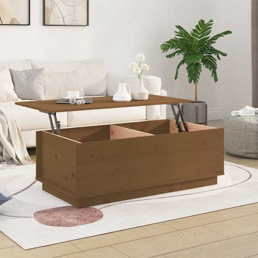 sofabord 100x50x35 cm massivt fyrretræ gyldenbrun