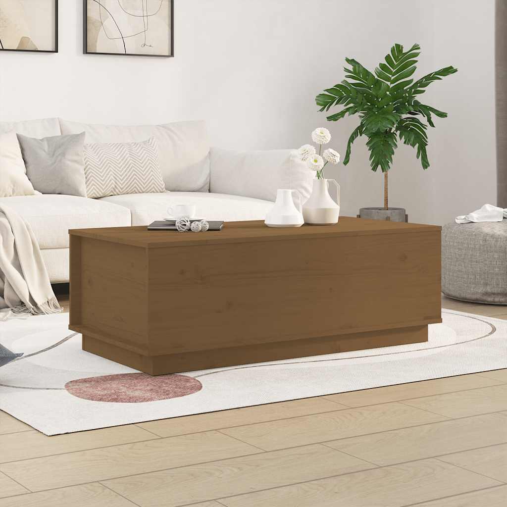 sofabord 100x50x35 cm massivt fyrretræ gyldenbrun