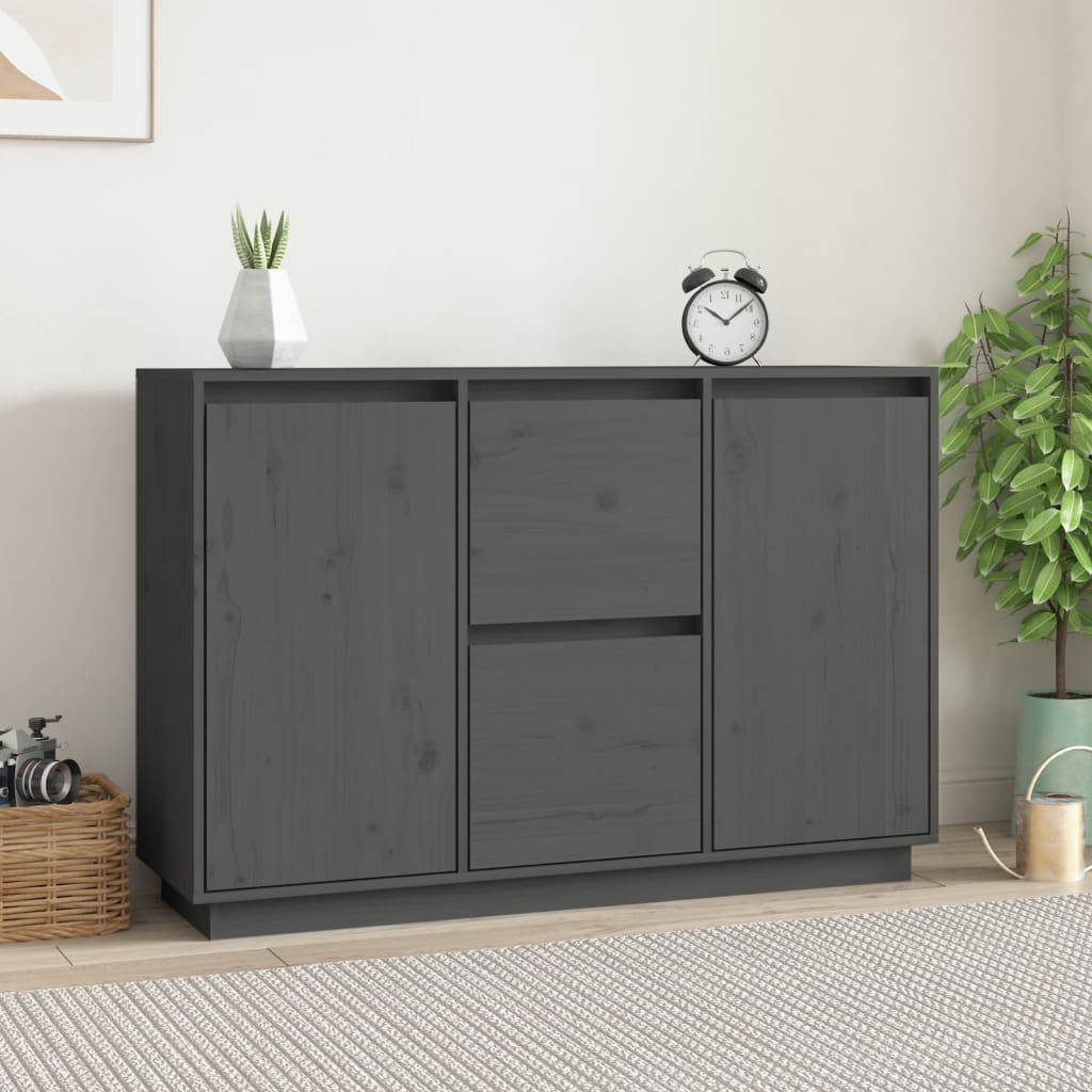 skænk 111x34x75 cm massivt fyrretræ grå