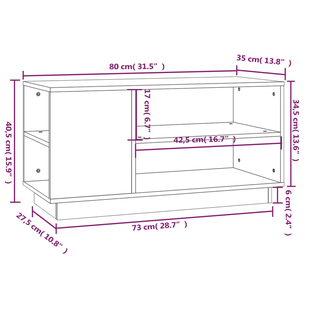 tv-bord 80x35x40,5 cm massivt fyrretræ gyldenbrun
