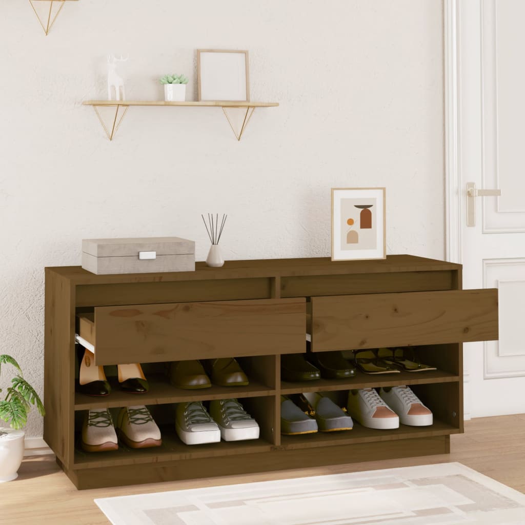 skoreol 110x34x52 cm massivt fyrretræ gyldenbrun