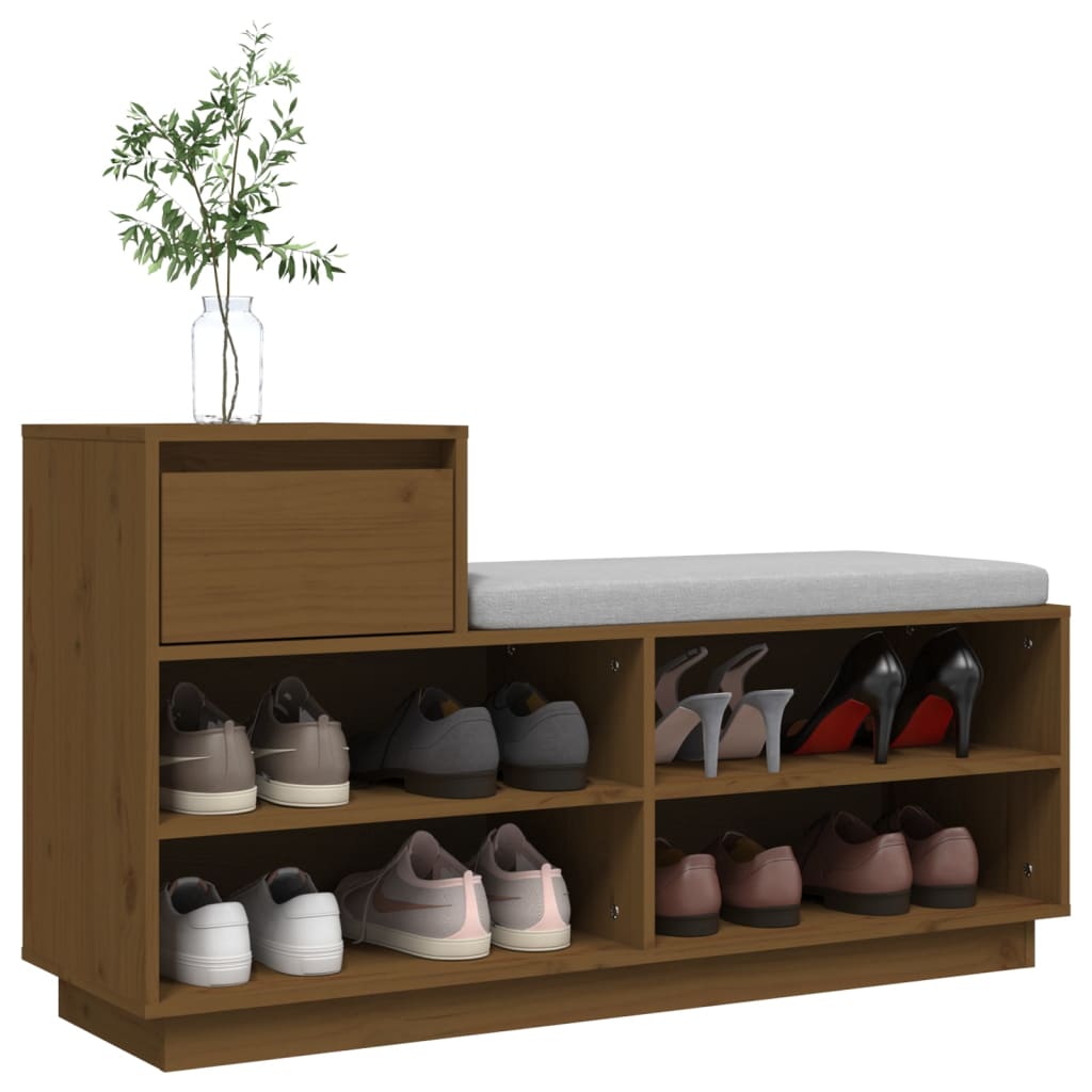 skoreol 110x34x61 cm massivt fyrretræ gyldenbrun