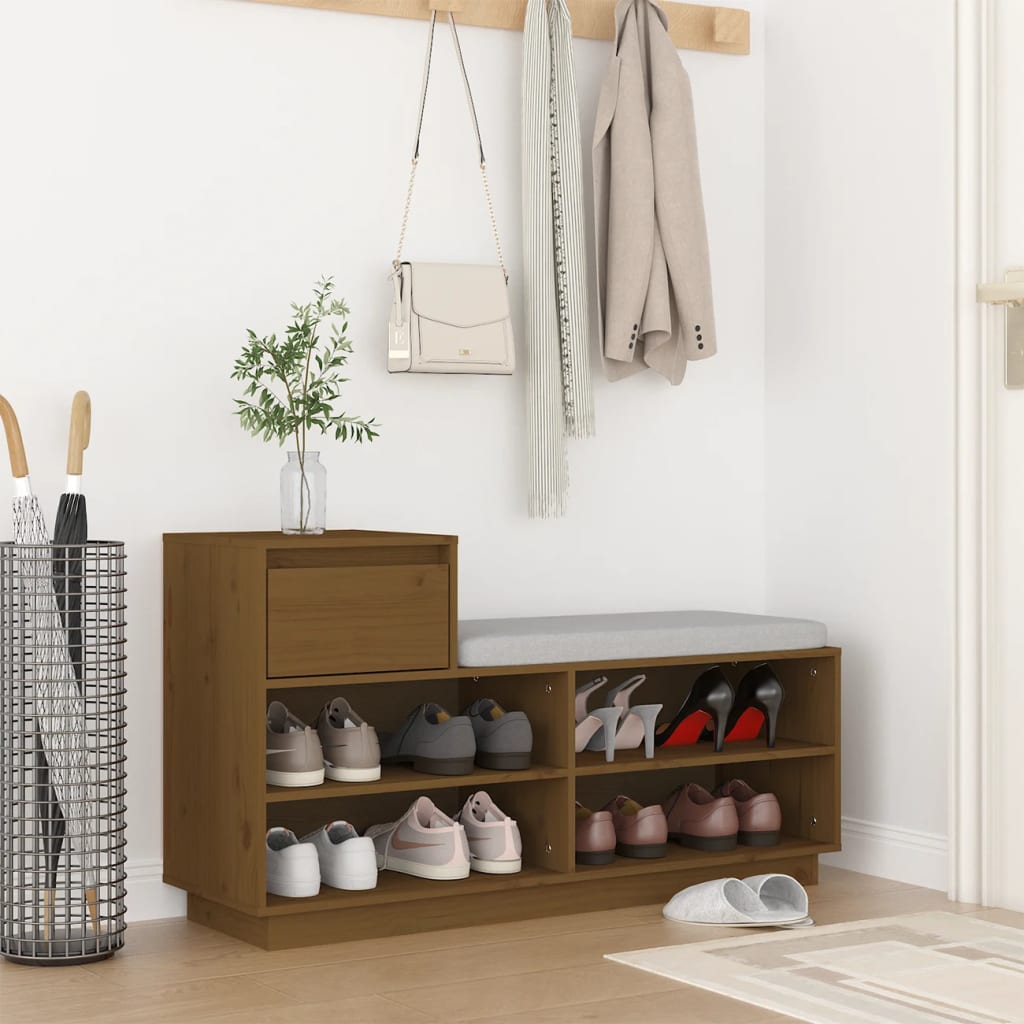 skoreol 110x34x61 cm massivt fyrretræ gyldenbrun