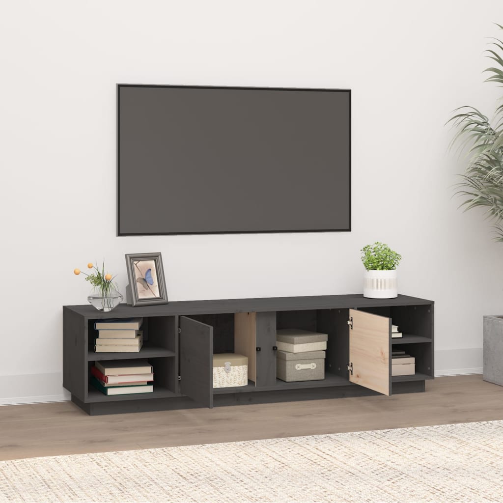 tv-bord 156x40x40 cm massivt fyrretræ grå