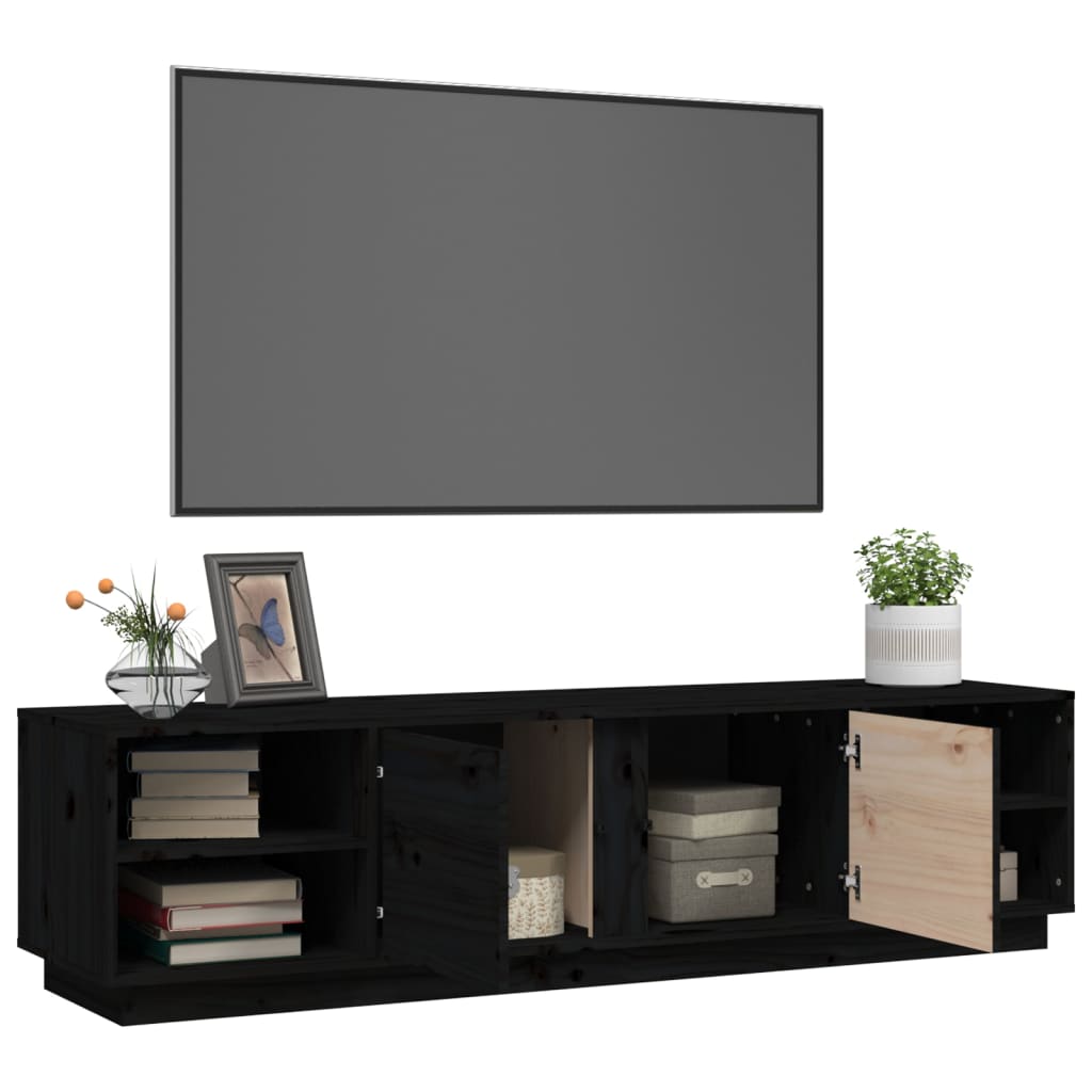 tv-bord 156x40x40 cm massivt fyrretræ sort