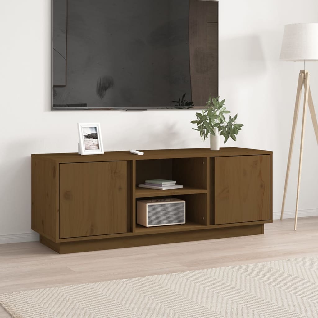 tv-bord 110x35x40,5 cm massivt fyrretræ gyldenbrun