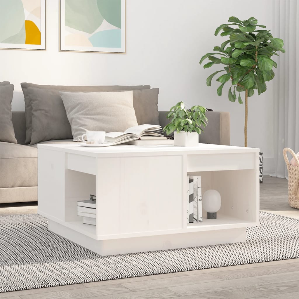 sofabord 60x61x32,5 cm massivt fyrretræ hvid