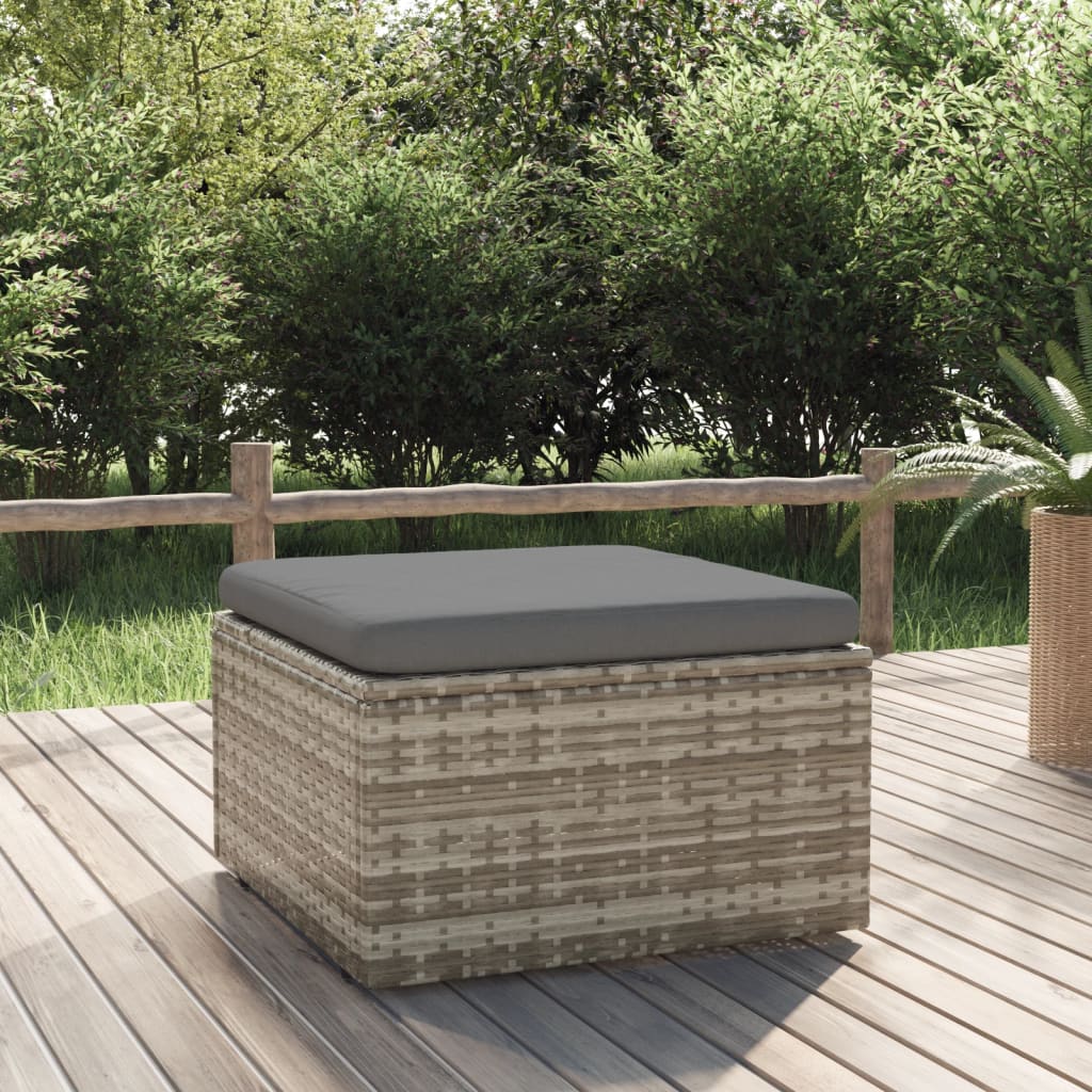 fodskammel med hynde til haven 55x55x30 cm polyrattan grå