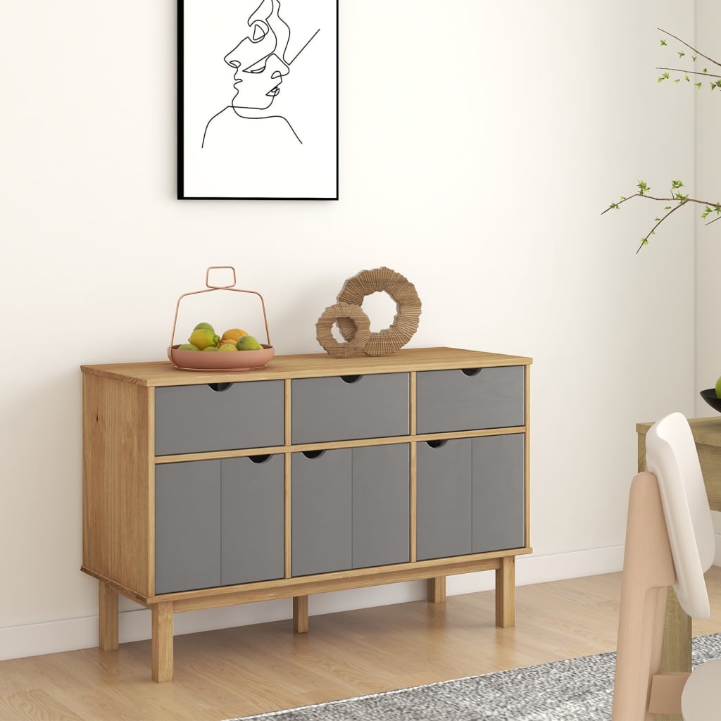 skænk OTTA 113,5x43x73 cm massivt fyrretræ brun og grå