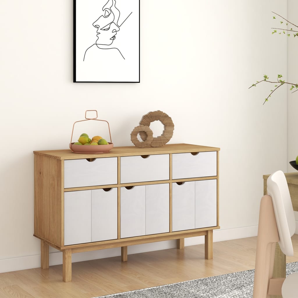 skænk OTTA 113,5x43x73 cm massivt fyrretræ brun og hvid