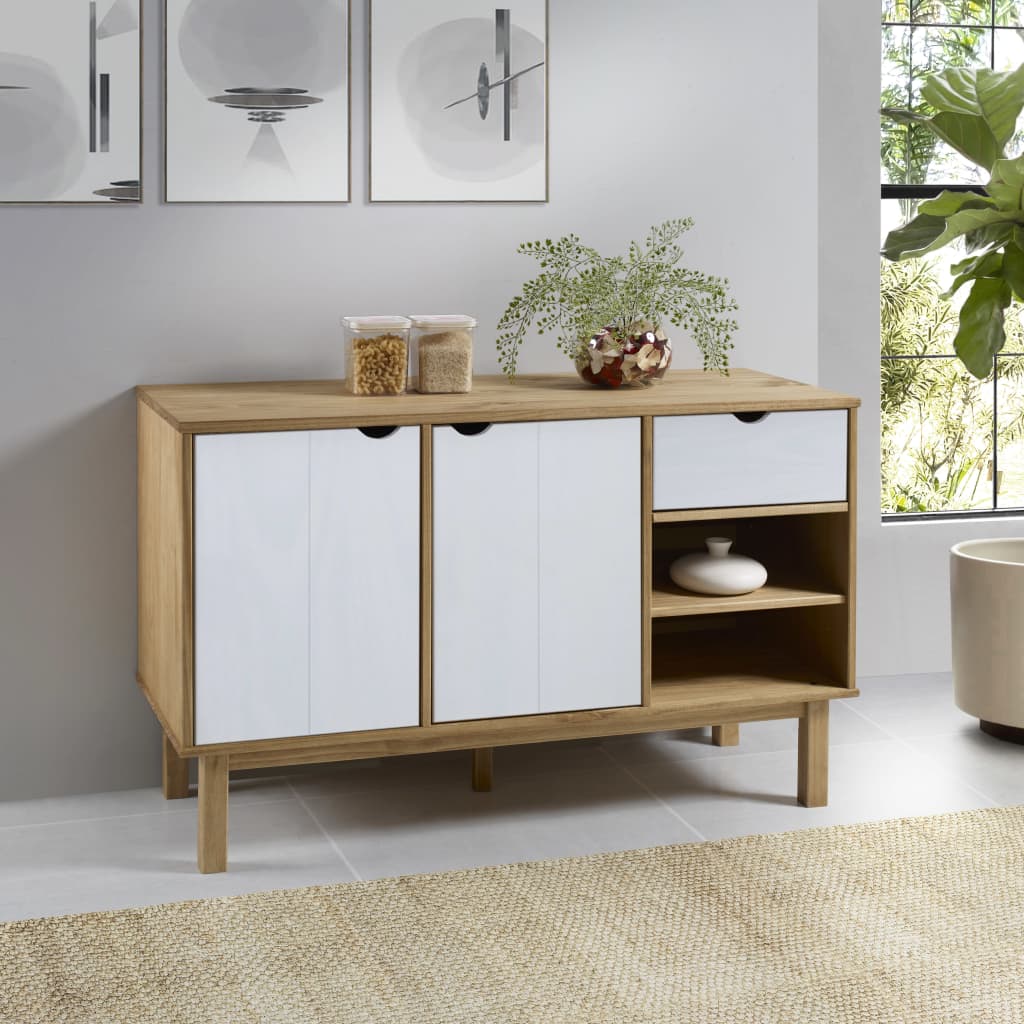 skænk OTTA 113,5x43x73 cm massivt fyrretræ brun og hvid