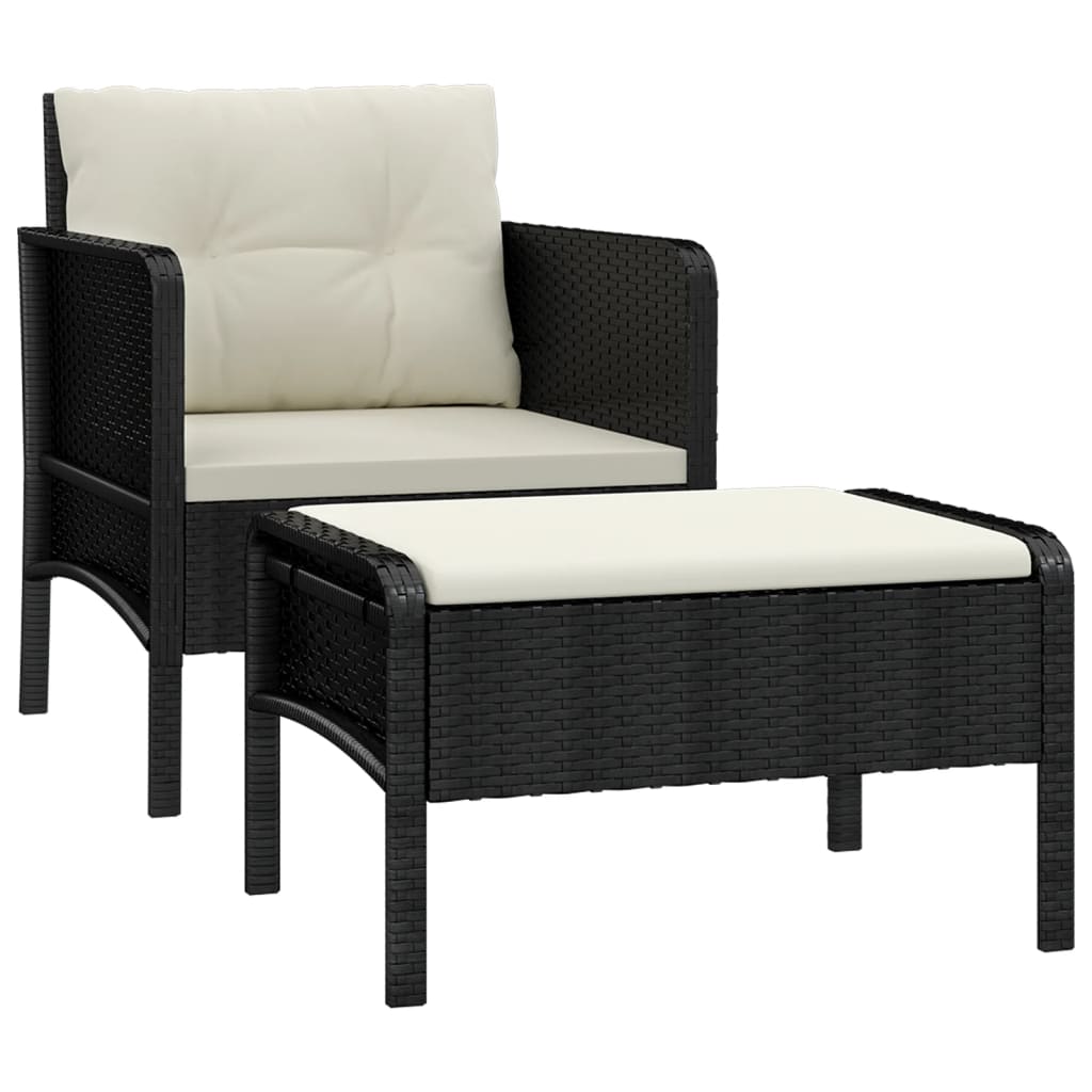 loungesæt til haven 2 dele med hynder polyrattan sort