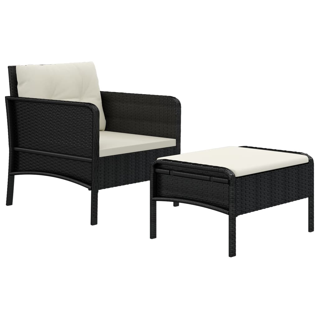 loungesæt til haven 2 dele med hynder polyrattan sort
