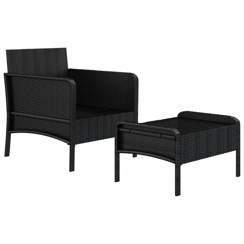 loungesæt til haven 2 dele med hynder polyrattan sort