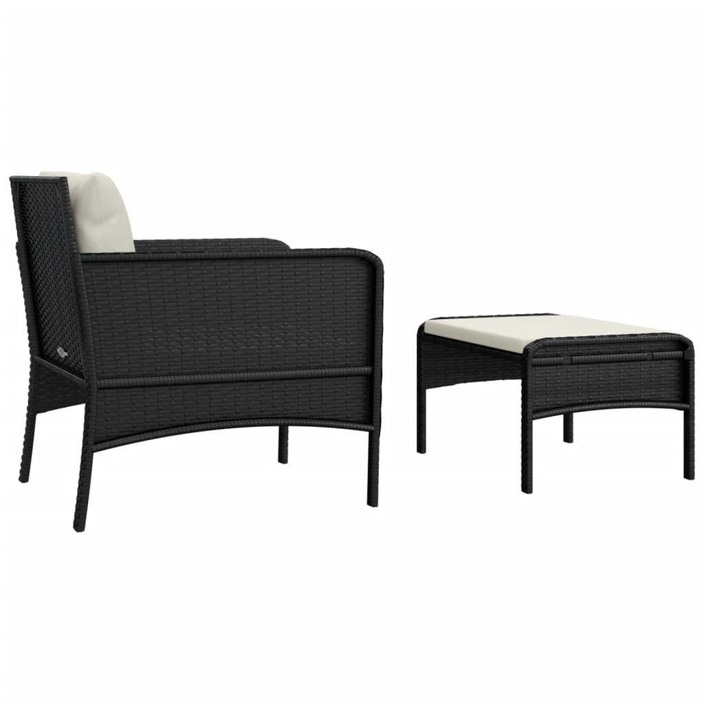 loungesæt til haven 2 dele med hynder polyrattan sort