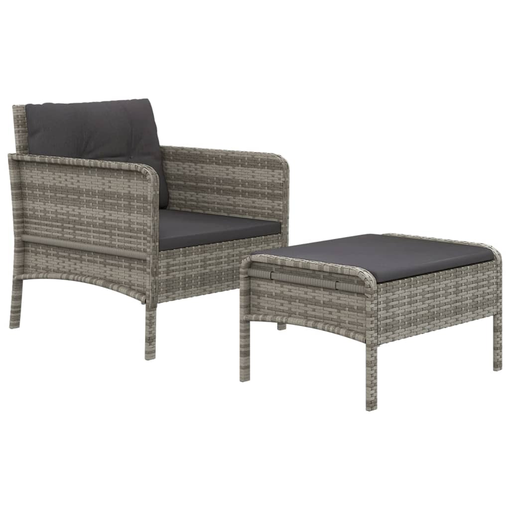loungesæt til haven 2 dele med hynder polyrattan grå