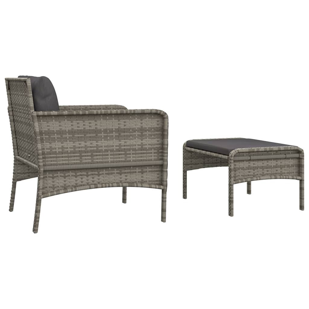 loungesæt til haven 2 dele med hynder polyrattan grå