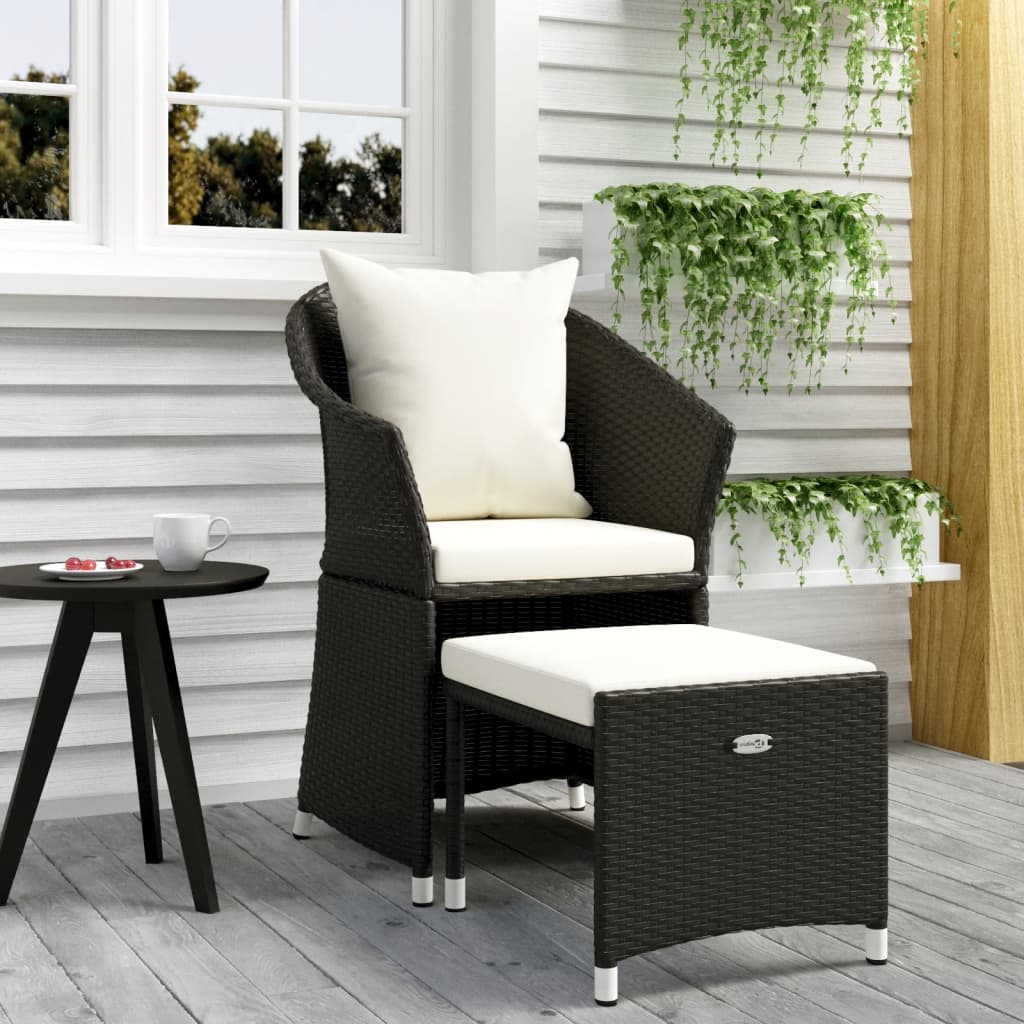 loungesæt til haven 2 dele med hynder polyrattan sort
