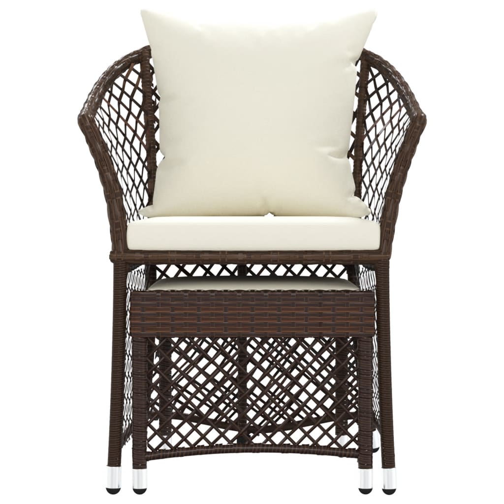 loungesæt til haven 2 dele med hynder polyrattan brun