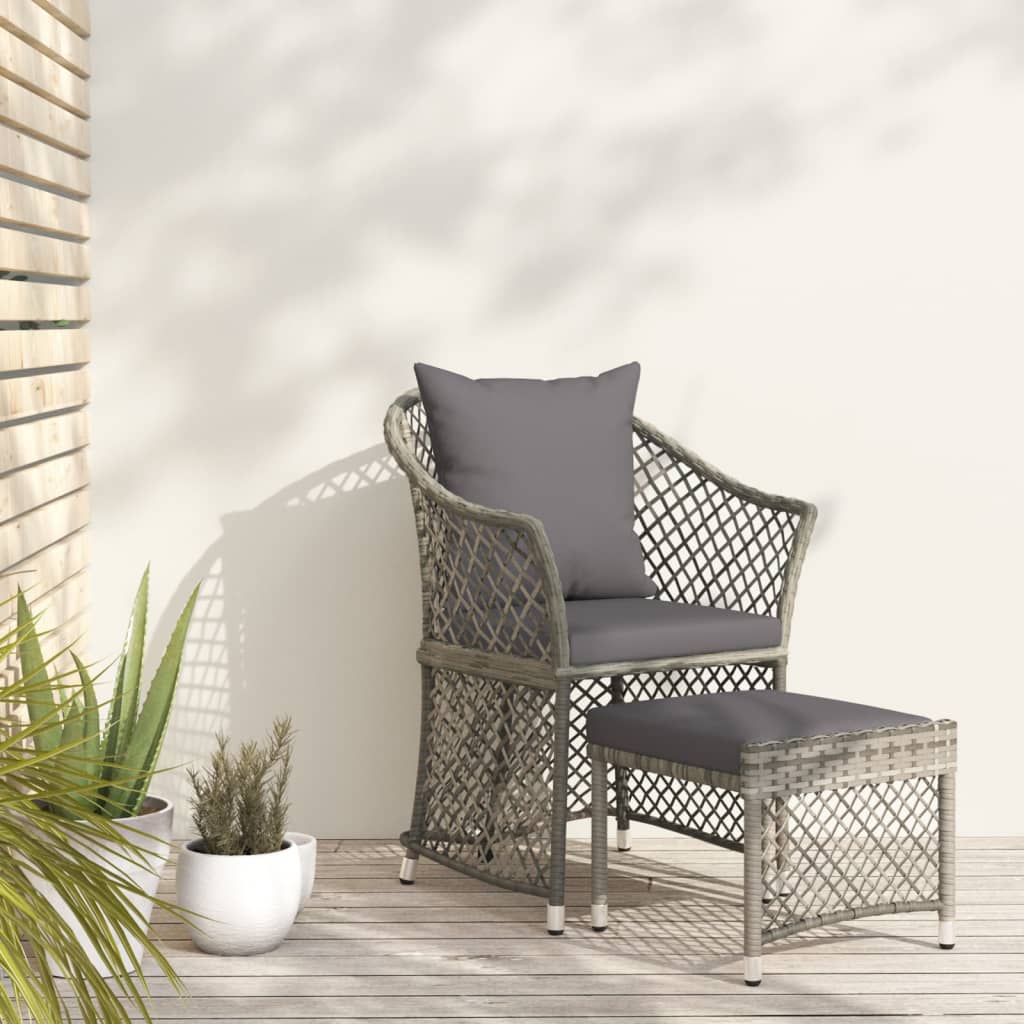 loungesæt til haven 2 dele med hynder polyrattan grå