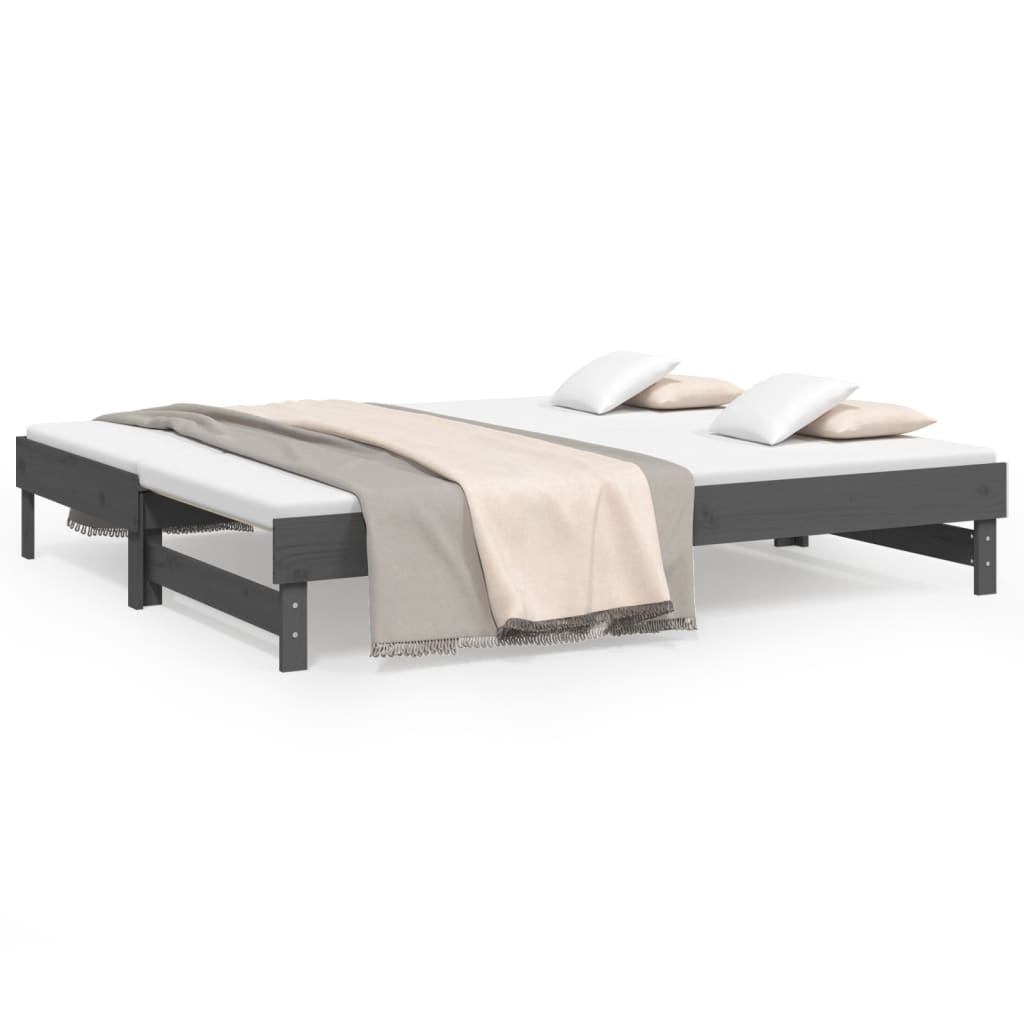 daybed med udtræk 2x(100x200) cm massivt fyrretræ grå