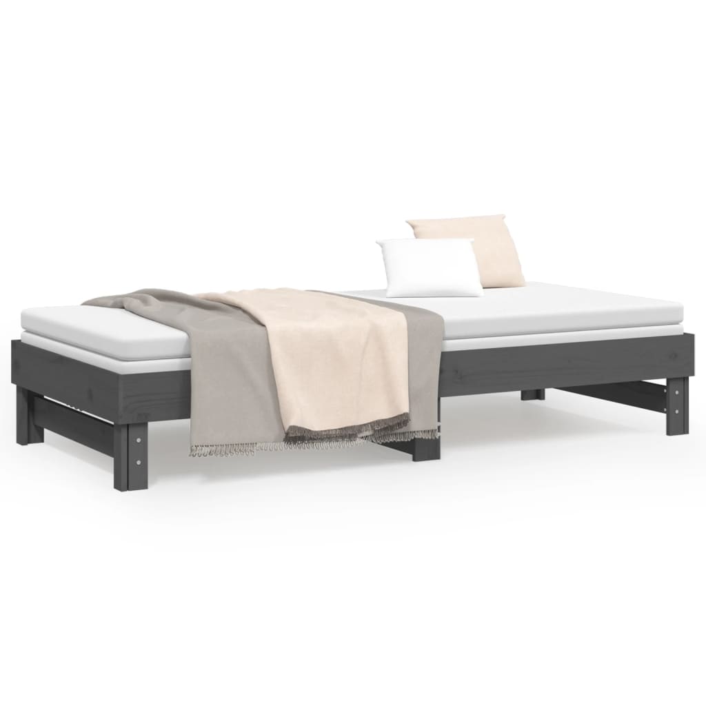 daybed med udtræk 2x(100x200) cm massivt fyrretræ grå