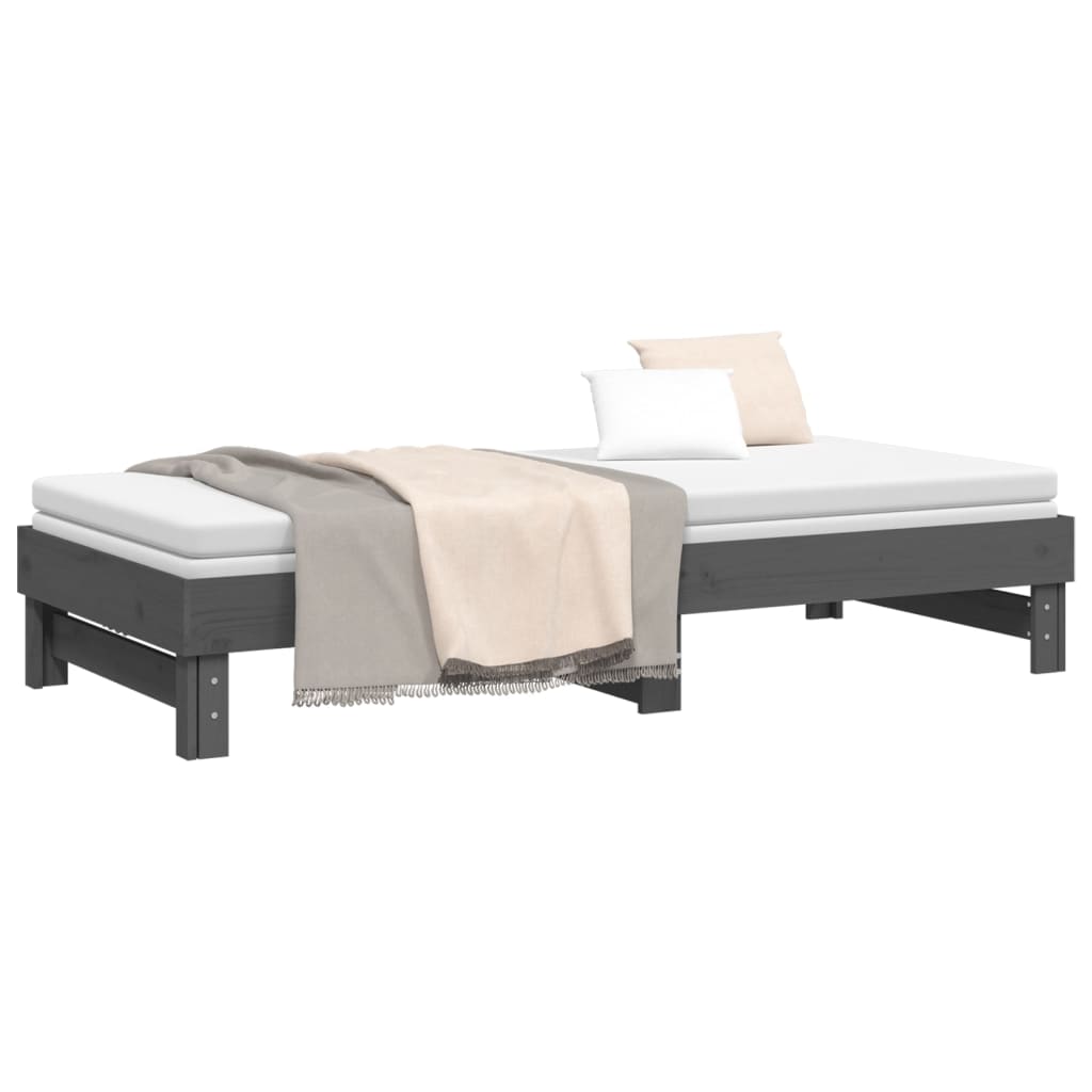 daybed med udtræk 2x(100x200) cm massivt fyrretræ grå