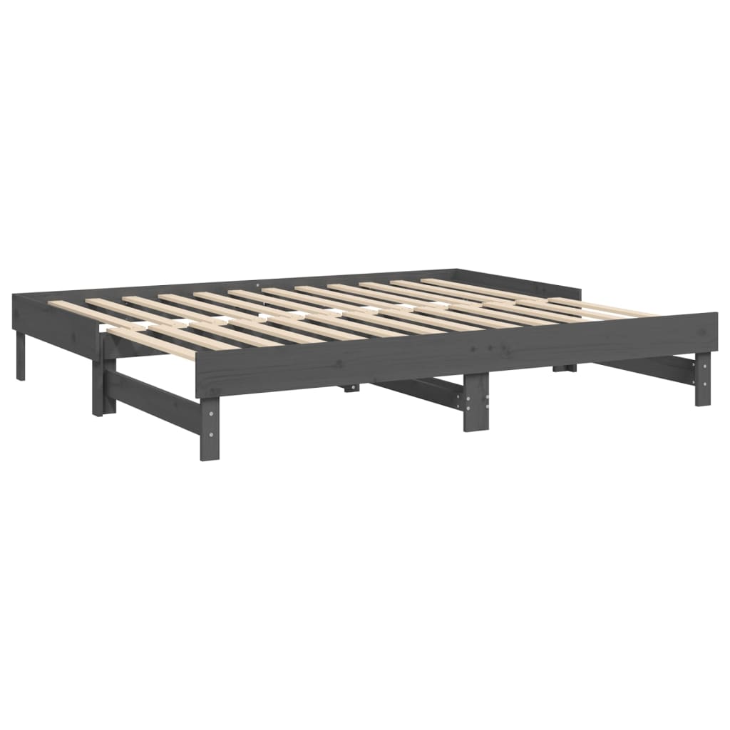 daybed med udtræk 2x(100x200) cm massivt fyrretræ grå