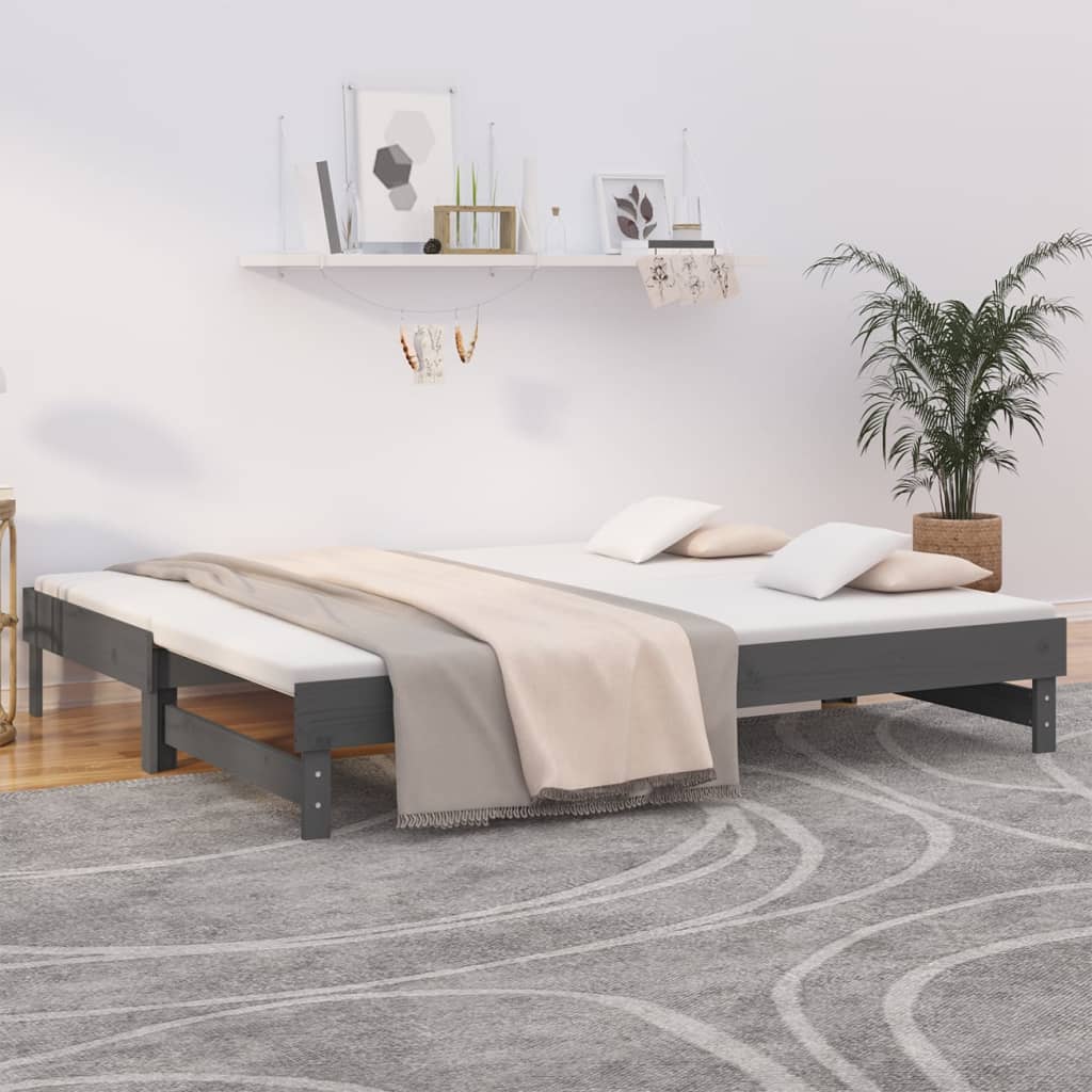 daybed med udtræk 2x(100x200) cm massivt fyrretræ grå