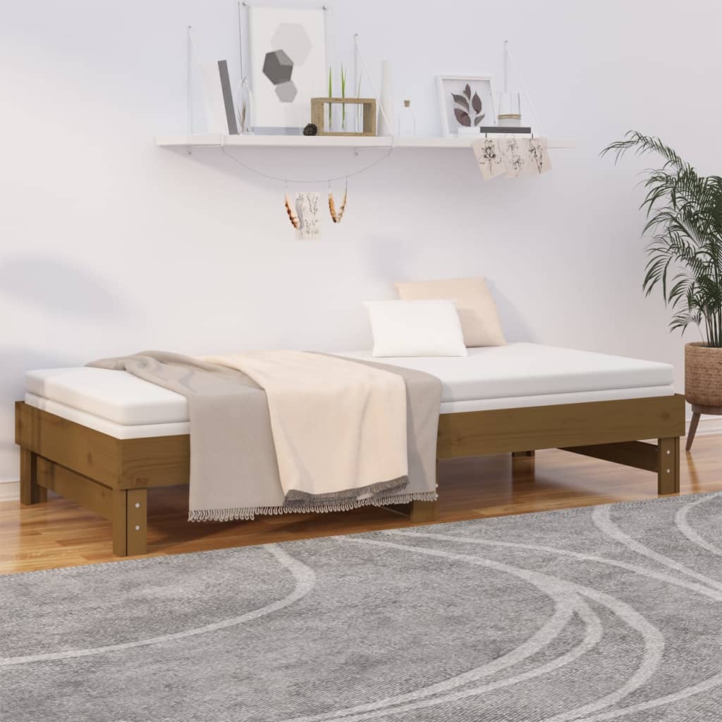 daybed med udtræk 2x(100x200) cm massivt fyrretræ gyldenbrun