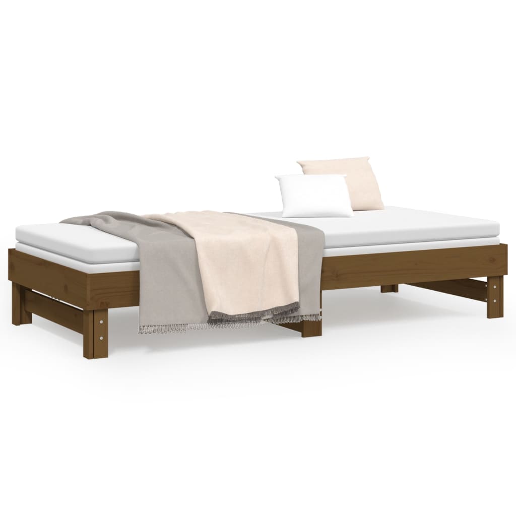daybed med udtræk 2x(100x200) cm massivt fyrretræ gyldenbrun
