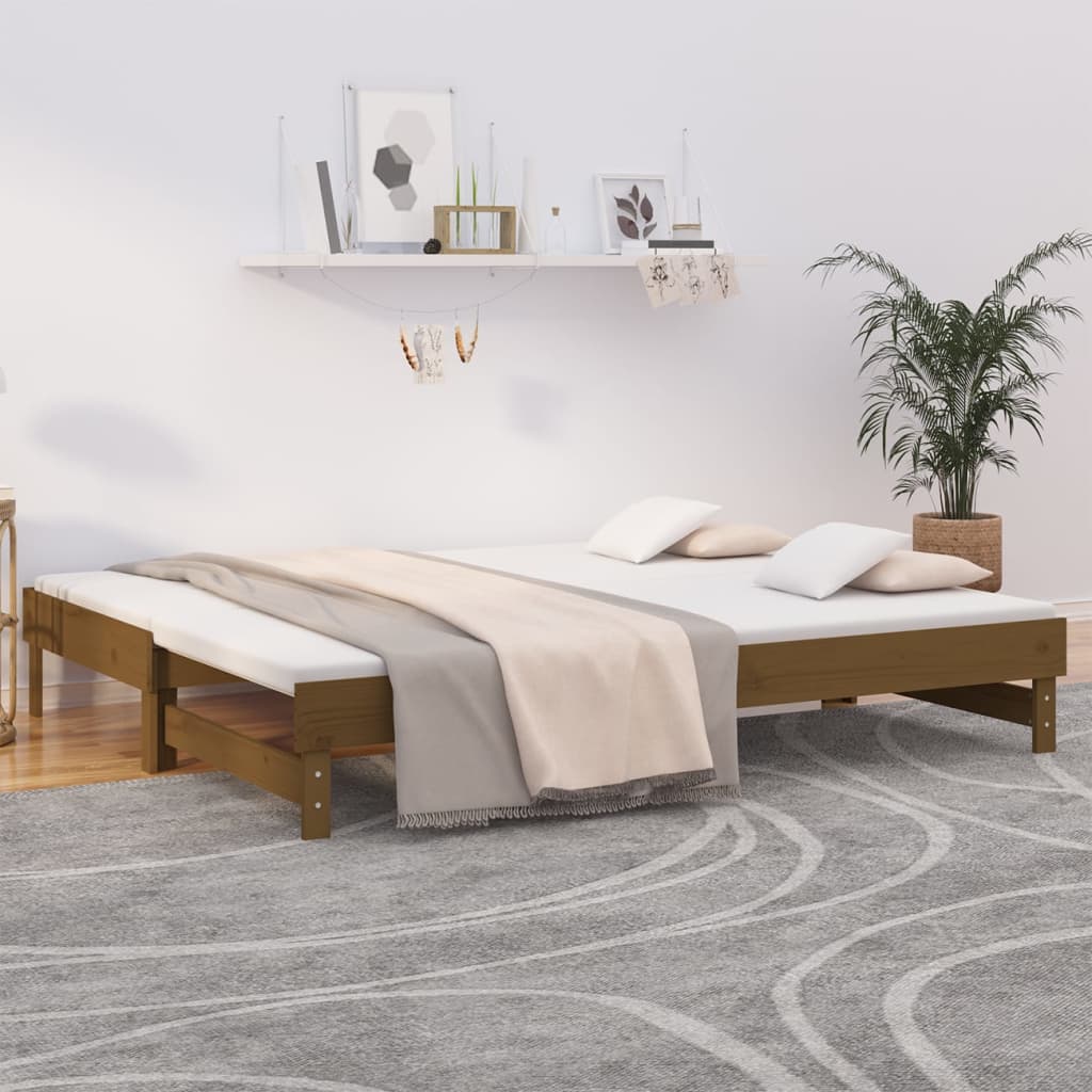 daybed med udtræk 2x(100x200) cm massivt fyrretræ gyldenbrun