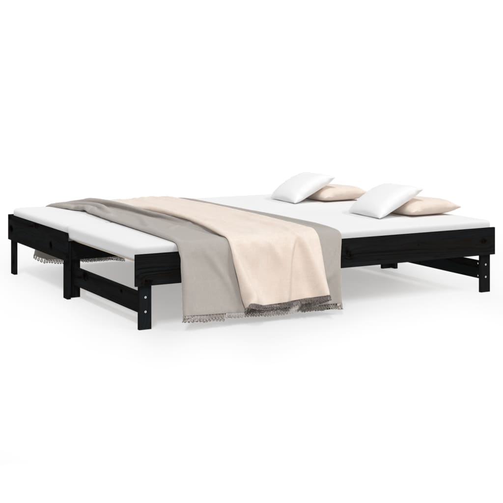 daybed med udtræk 2x(100x200) cm massivt fyrretræ sort