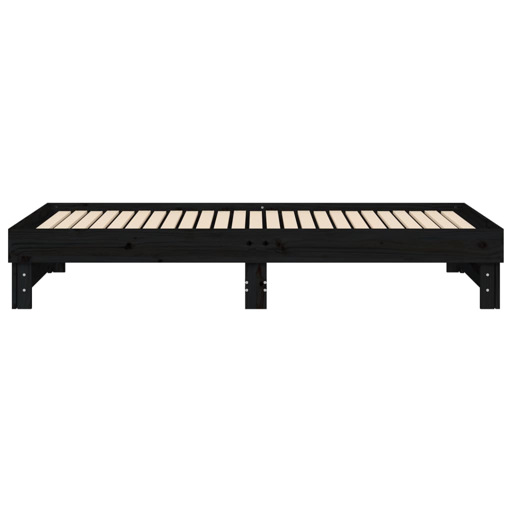 daybed med udtræk 2x(100x200) cm massivt fyrretræ sort