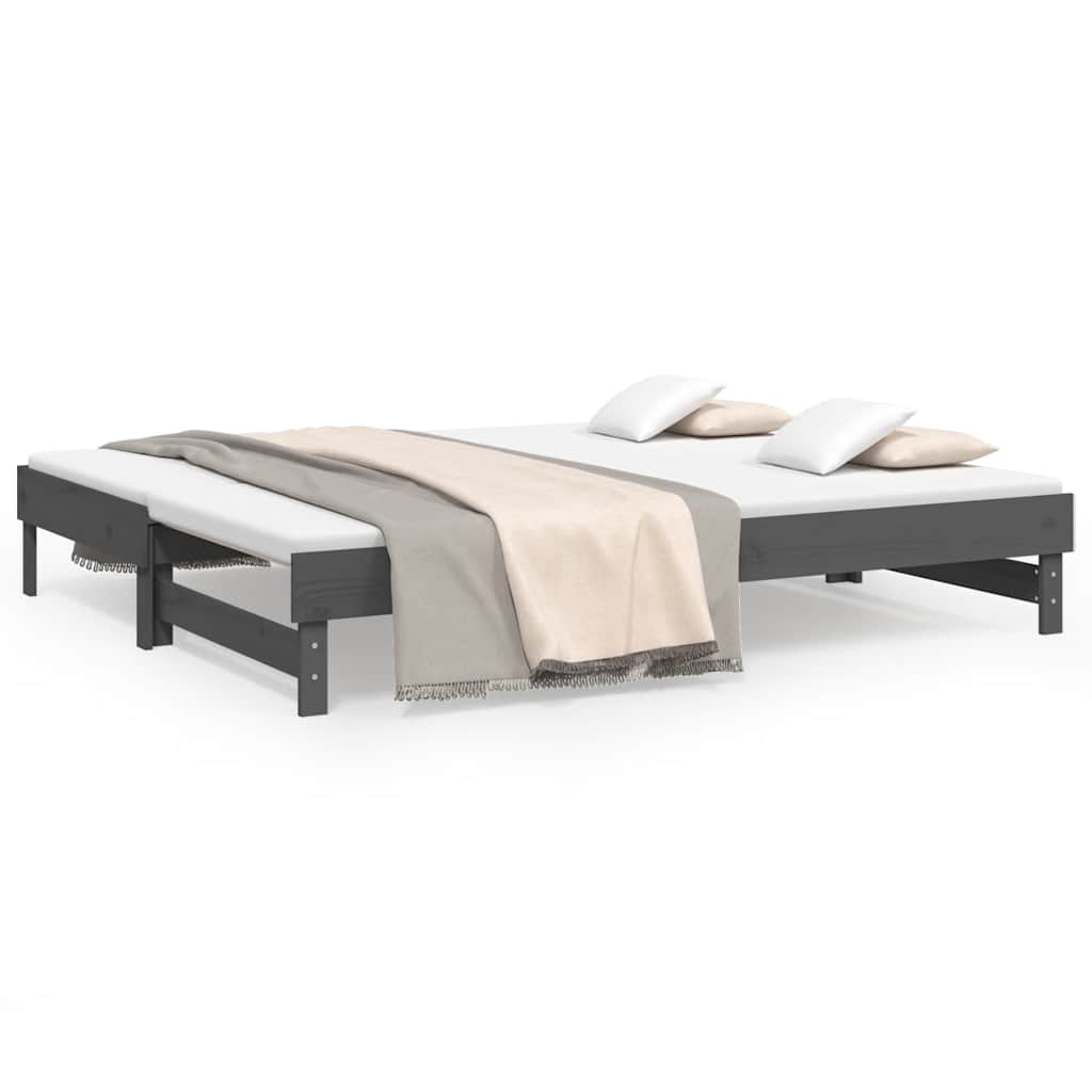 daybed med udtræk 2x(80x200) cm massivt fyrretræ grå