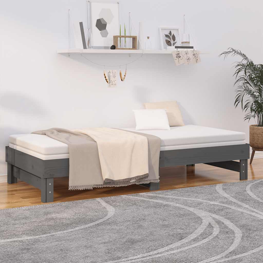daybed med udtræk 2x(80x200) cm massivt fyrretræ grå