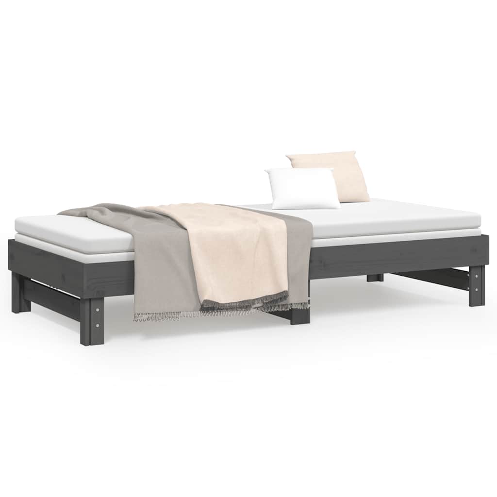 daybed med udtræk 2x(80x200) cm massivt fyrretræ grå
