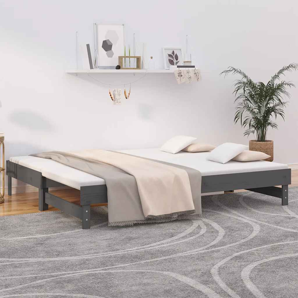 daybed med udtræk 2x(80x200) cm massivt fyrretræ grå