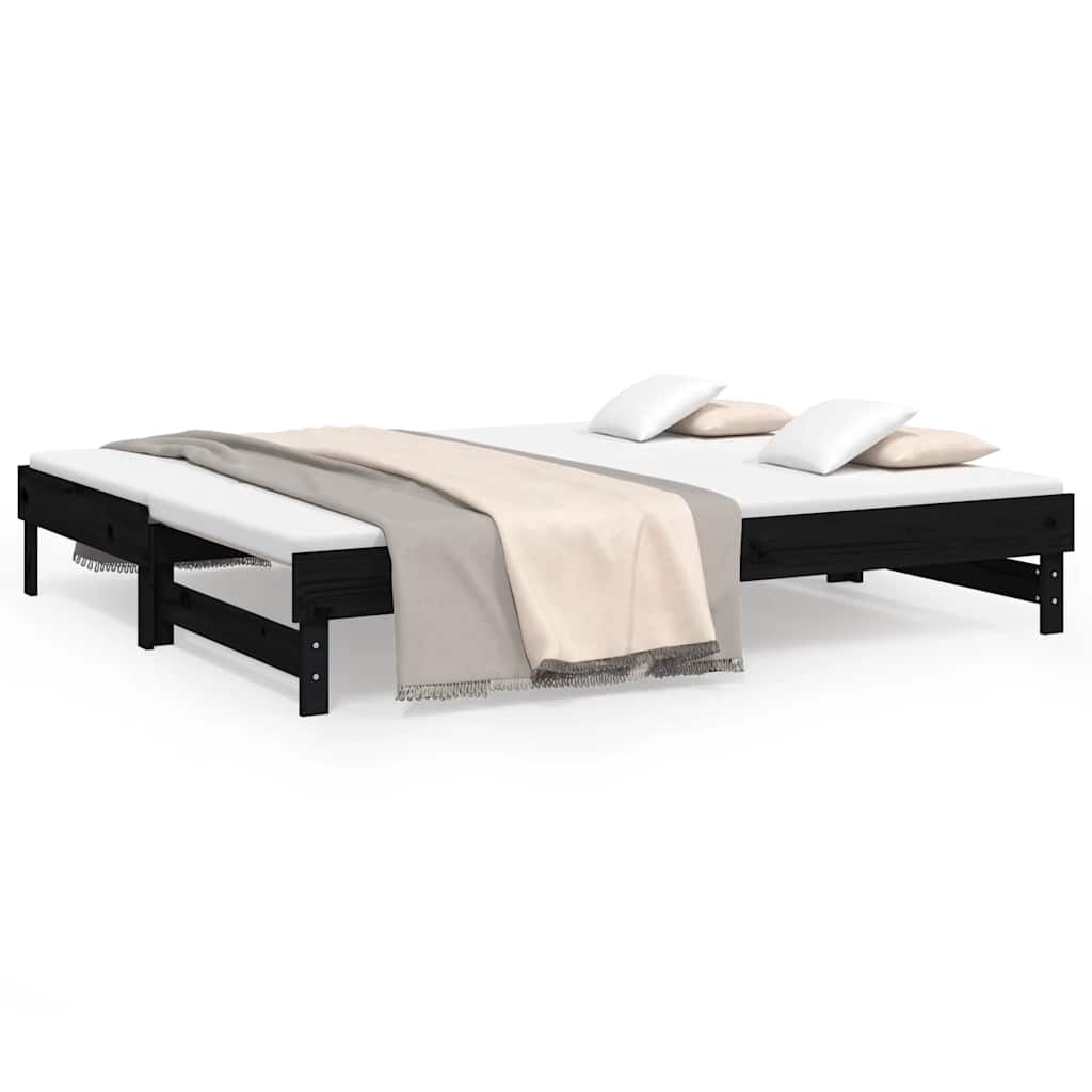 daybed med udtræk 2x(80x200) cm massivt fyrretræ sort