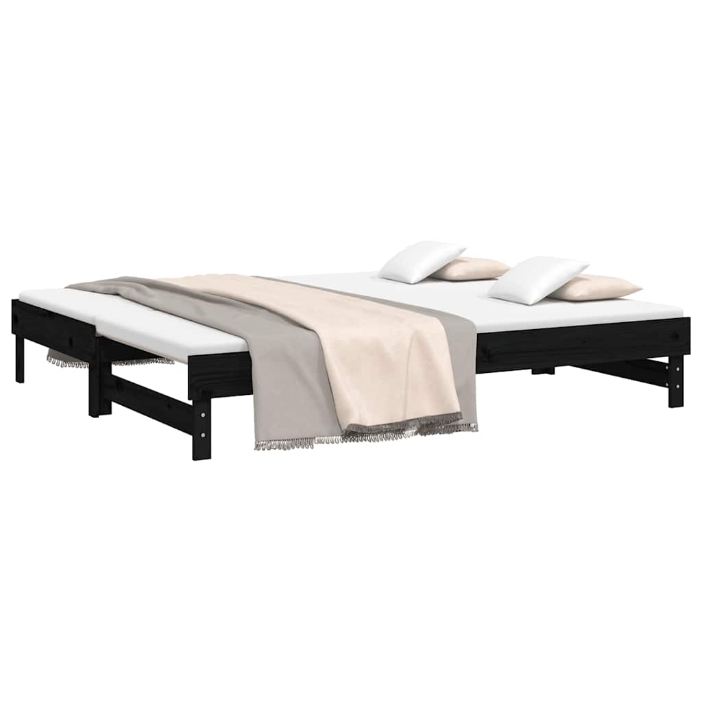 daybed med udtræk 2x(80x200) cm massivt fyrretræ sort