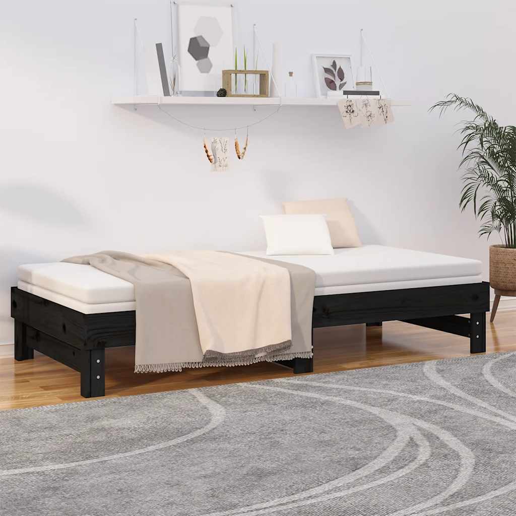 daybed med udtræk 2x(80x200) cm massivt fyrretræ sort