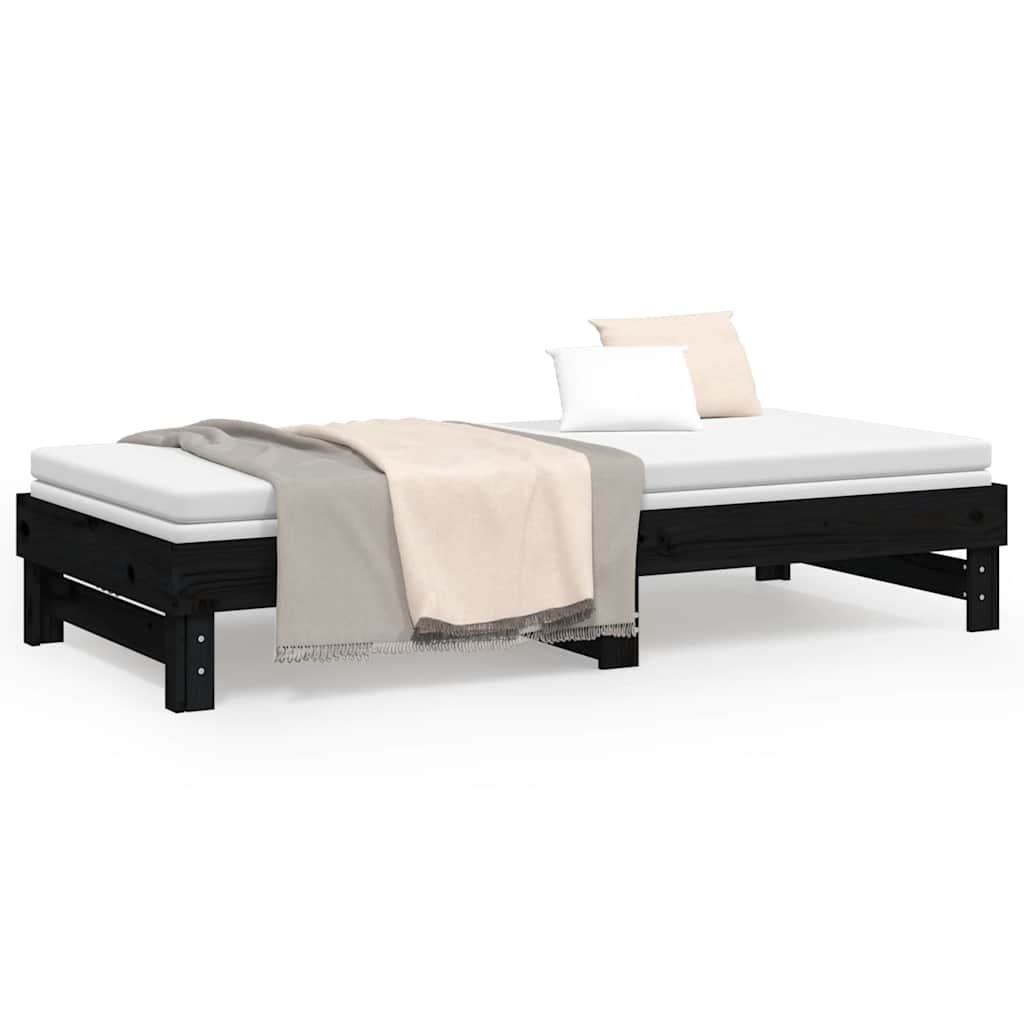 daybed med udtræk 2x(80x200) cm massivt fyrretræ sort