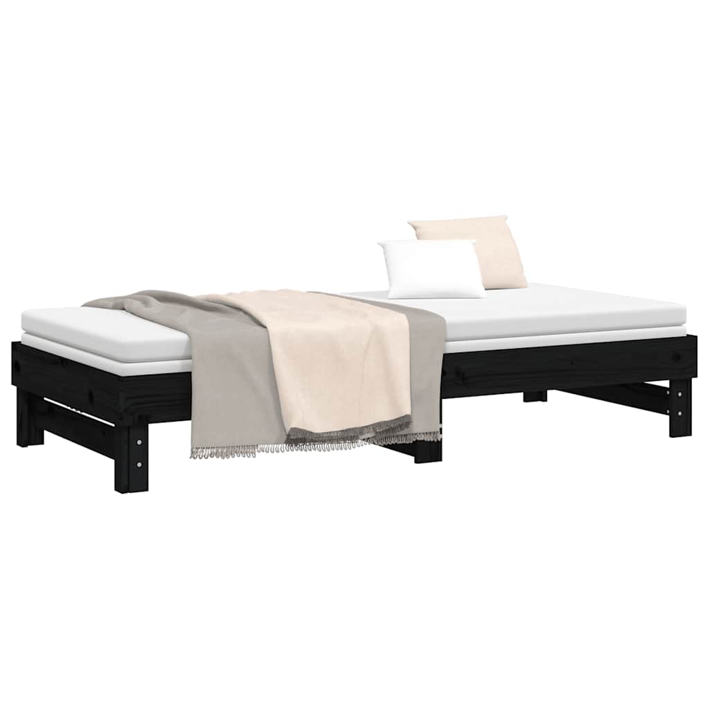 daybed med udtræk 2x(80x200) cm massivt fyrretræ sort