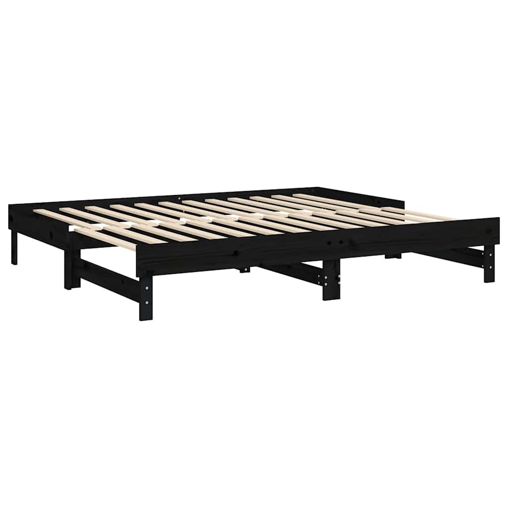 daybed med udtræk 2x(80x200) cm massivt fyrretræ sort