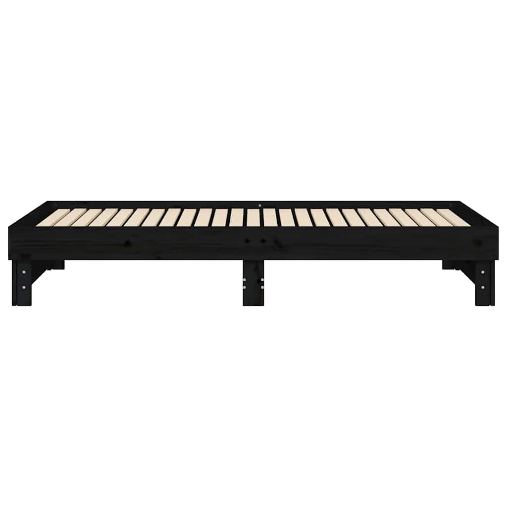 daybed med udtræk 2x(80x200) cm massivt fyrretræ sort