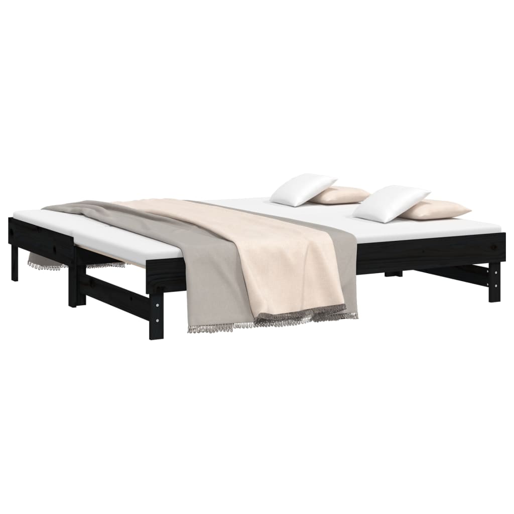 daybed med udtræk 2x(90x190) cm massivt fyrretræ sort