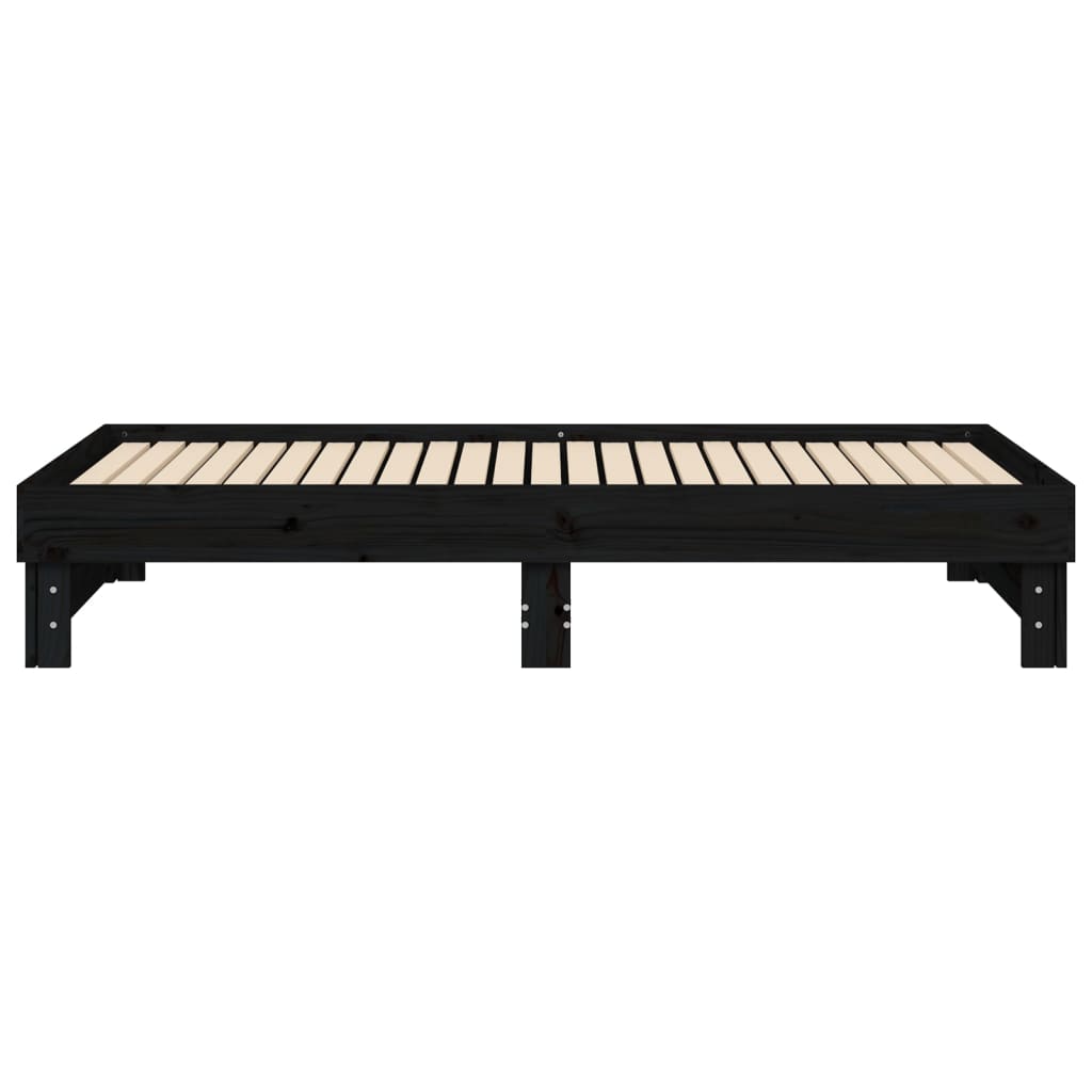 daybed med udtræk 2x(90x190) cm massivt fyrretræ sort