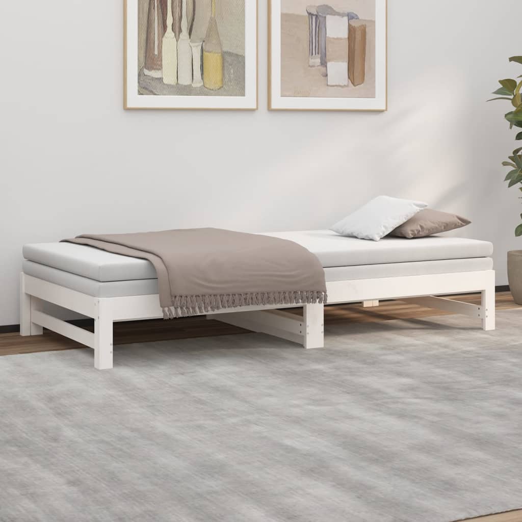daybed med udtræk 100x200 cm massivt fyrretræ hvid
