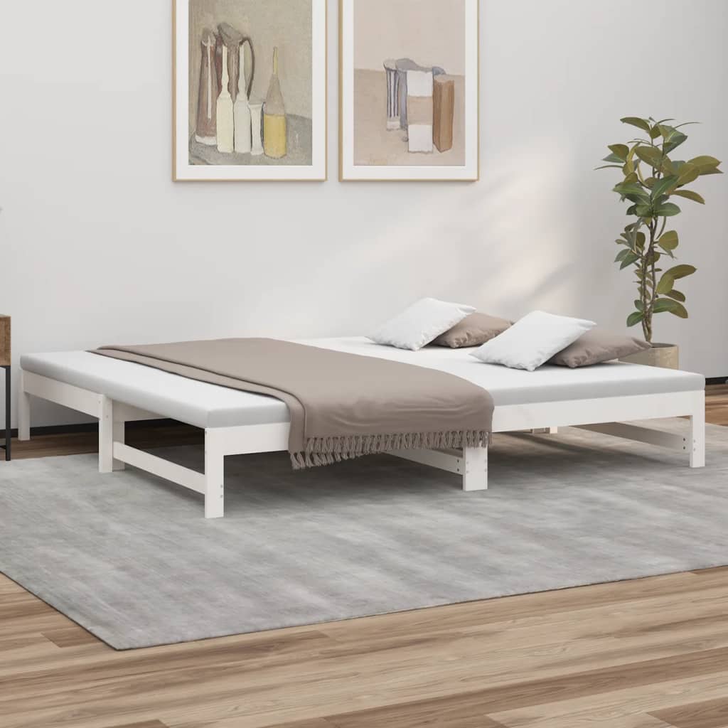 daybed med udtræk 100x200 cm massivt fyrretræ hvid